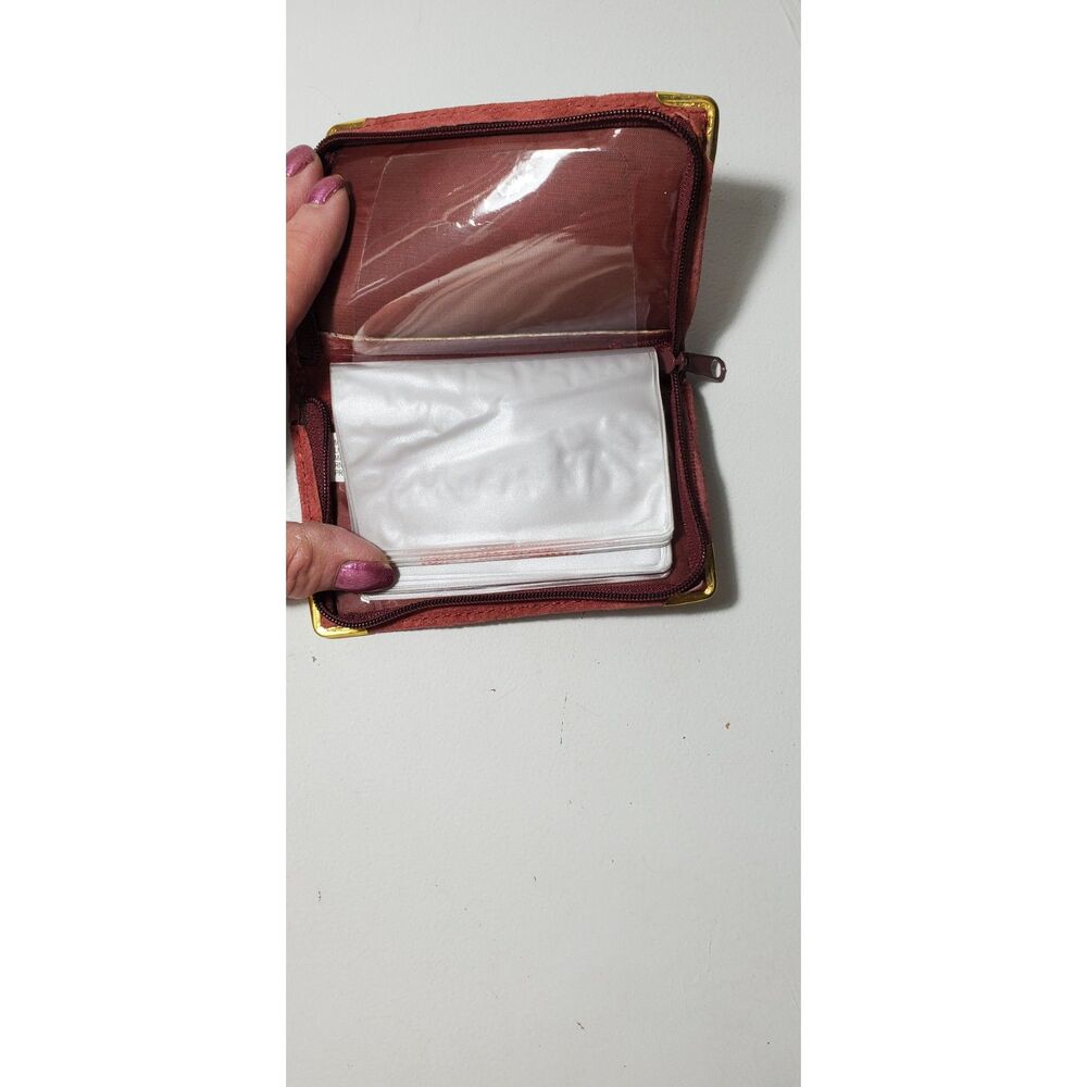 Genuine Burgundy Suede Leather Credit Card ID Holder Wall~ New~